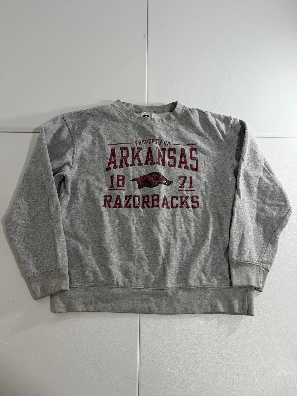 Arkansas Razorbacks Sweatshirt Mens L Gray Russell Crewneck 1871